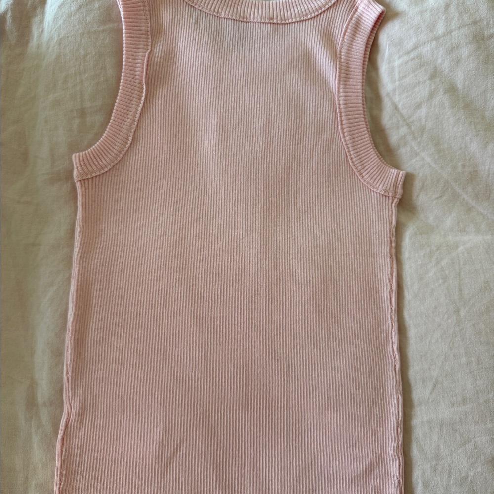 Celine Light Pink Ribbed Tank Top with Embroidered Logo - Picture 10 of 10